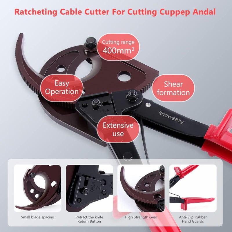 knoweasy Store Cable Cutter and Ratchet Wire Cutter - Cuts Through Aluminum and Multi-Core Cables up to 400mm² with Precision and Ease, Ideal for Electrical Installations - Image 3
